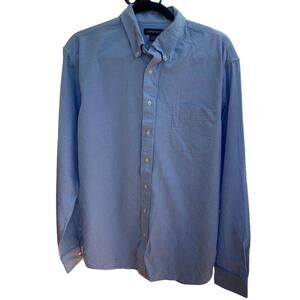 Lands' End Mens Button Up Dress Shirt Size L/T 16-16.5 Light Blue Long Sleeve‌‌